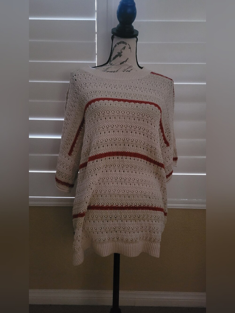 LOFT Spring 2026 Sample Open Knit Striped Cotton Sweater Top 100% Cotton